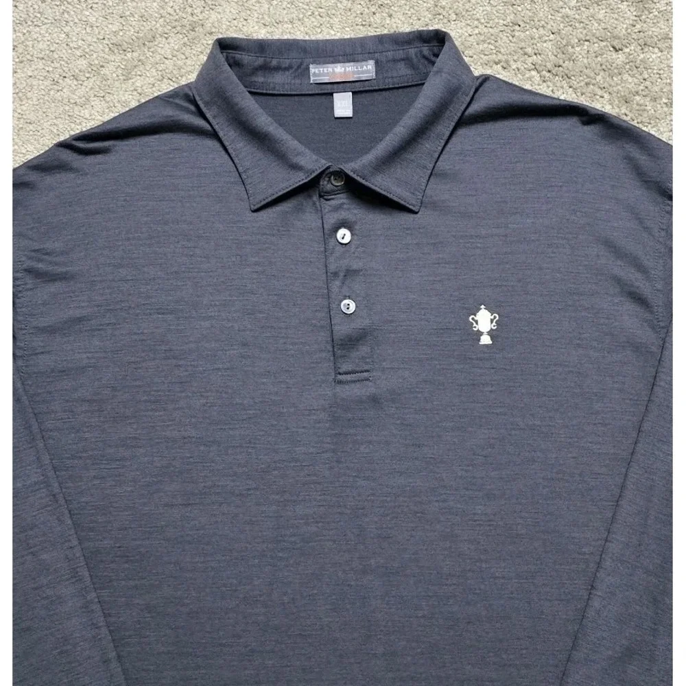 Peter Millar Wicking Mens 2XL Long Sleeve Merino Wool Polo Shirt US Open Semple